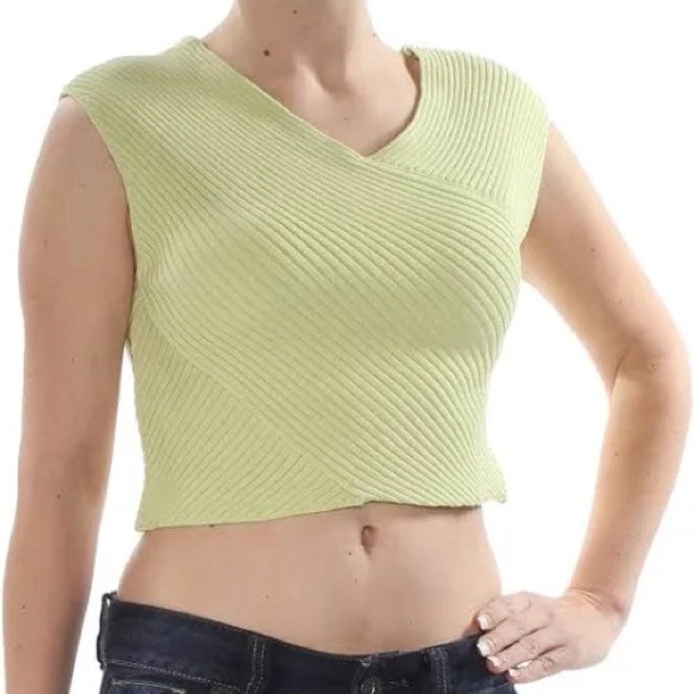 RACHEL ROY Womens Green Ribbed Sleeveless V Neck Crop Top Size: XL